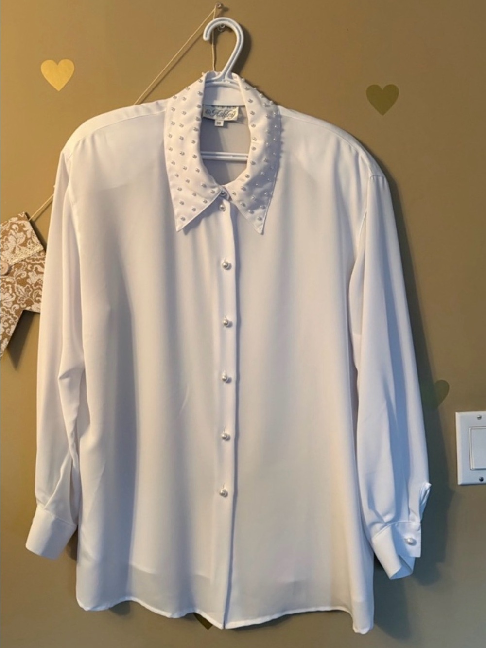 2for$15🌸-Vintage Pearl-Collar Cream Blouse - Vintage - Picture 2 of 9